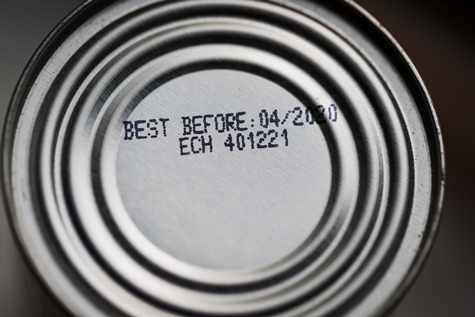 Close up of a can of food's best before date